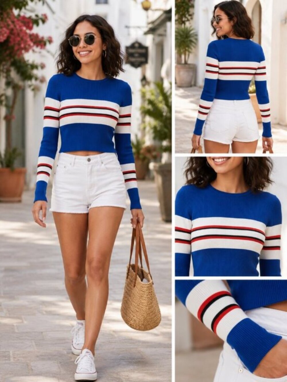 Zara Blue Striped Preppy Academia Crop Top Sweater Small